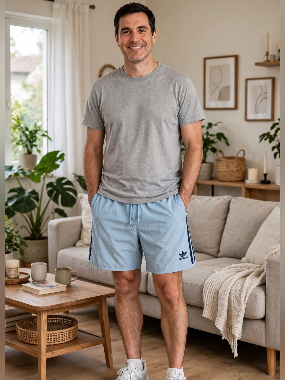 Adidas Medium Men’s Sky Blue Athletic Shorts Navy Stripes New W/out Tags